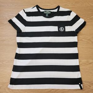 Ralph Lauren Active Womens Size L Rugby Style Top Shirt Striped White/Black